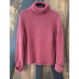 Sundance Cozy Raspberry Pink Thick Nubby Textured Cotton Turtleneck PXL